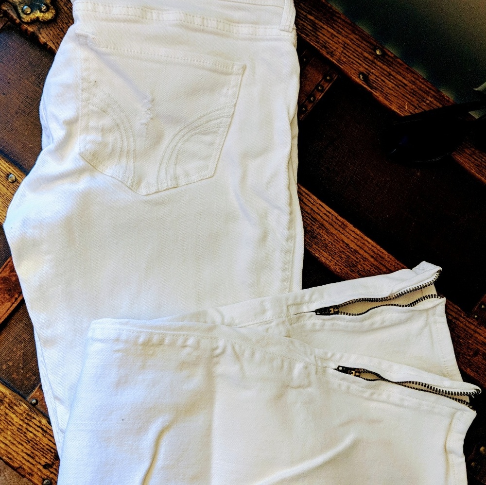 Hollister distressed white jeans